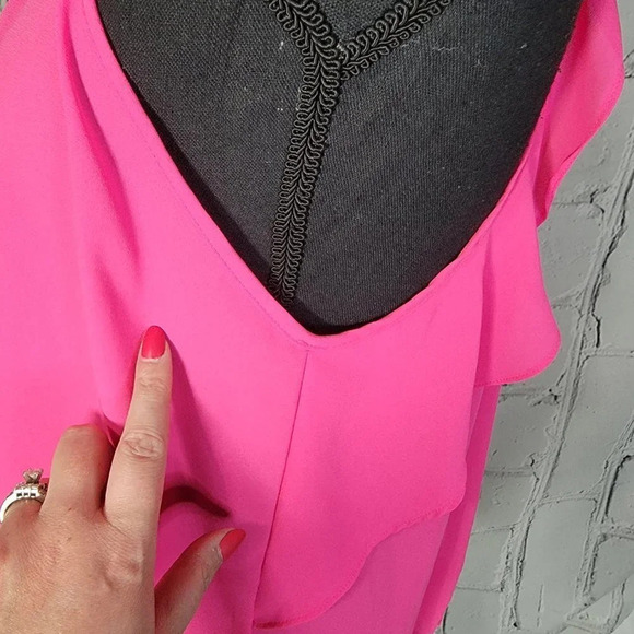 Lush Womens M Bright Hot Pink Spaghetti Strap Summer Tank Flowy Ruffle Barbie - Picture 3 of 8